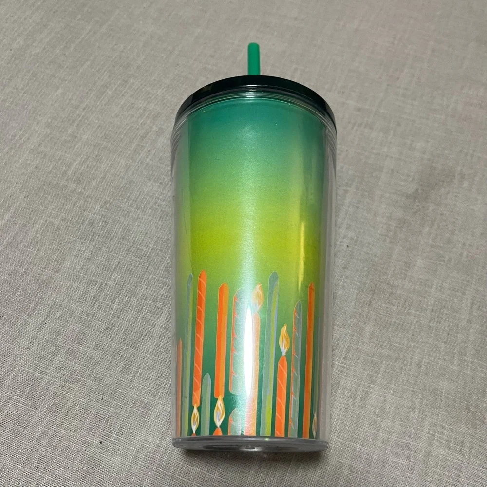 2021 Starbucks 16 oz Birthday Candle Acrylic Cold Drink Cup With Straw